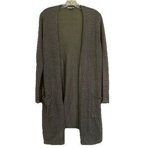 J Jill Sweater Cardigan Dusters Linen blend Green Open Pockets Petite Medium